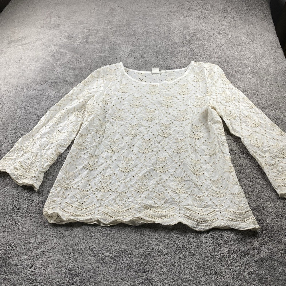 Gap Ivory Long Sleeve Top Blouse Womens Small Floral‎ Lace